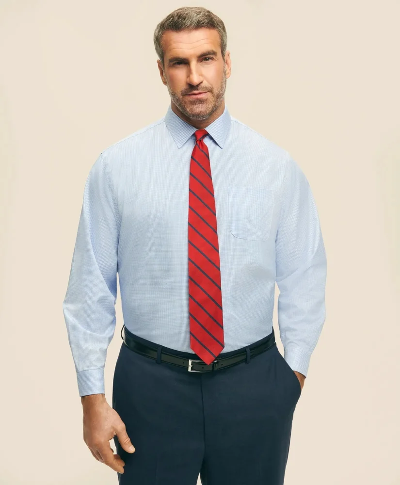 Big & Tall Stretch Supima® Cotton Non-Iron Pinpoint Oxford Ainsley Collar, Gingham Dress Shirt - 1