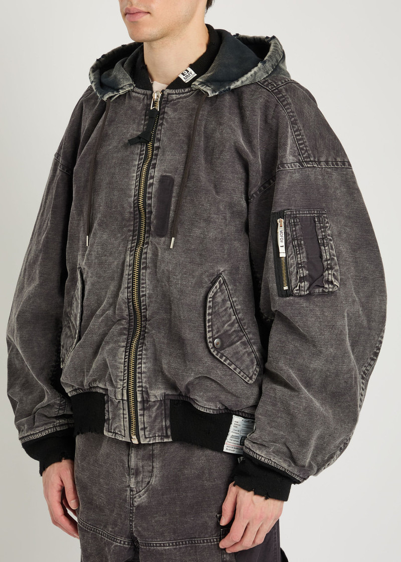 Maison MIHARAYASUHIRO Maison Mihara Yasuhiro Hooded Distressed Denim Bomber Jacket outlook