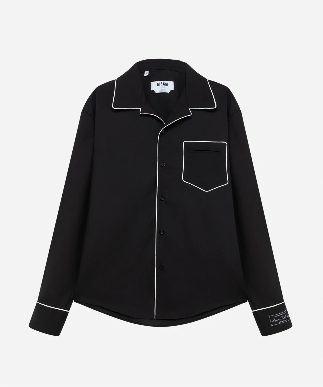 Wool blend pajama shirt with contrast piping - 1