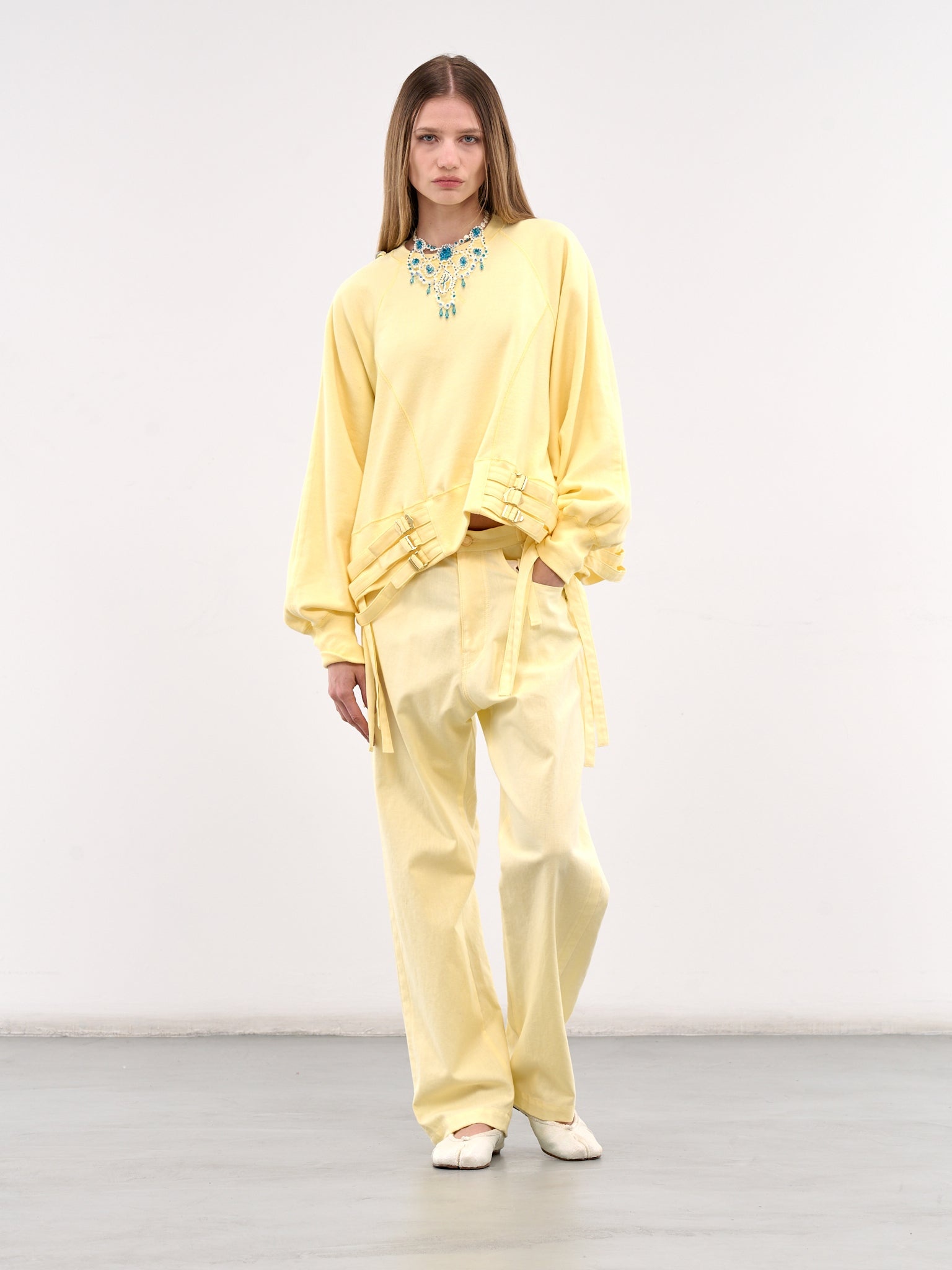 Yellow Belted Cotton-Linen Jeans - 6