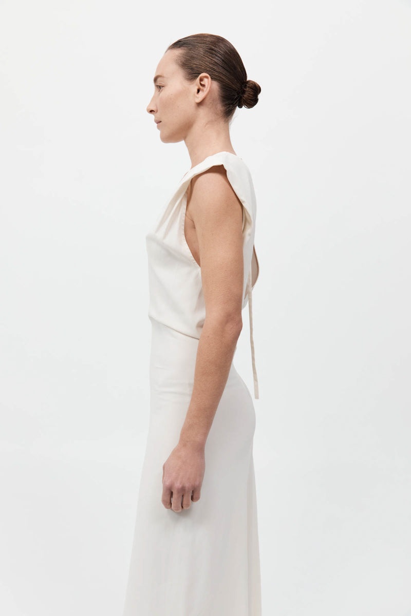 Plunge Drape Dress - Off White - 5