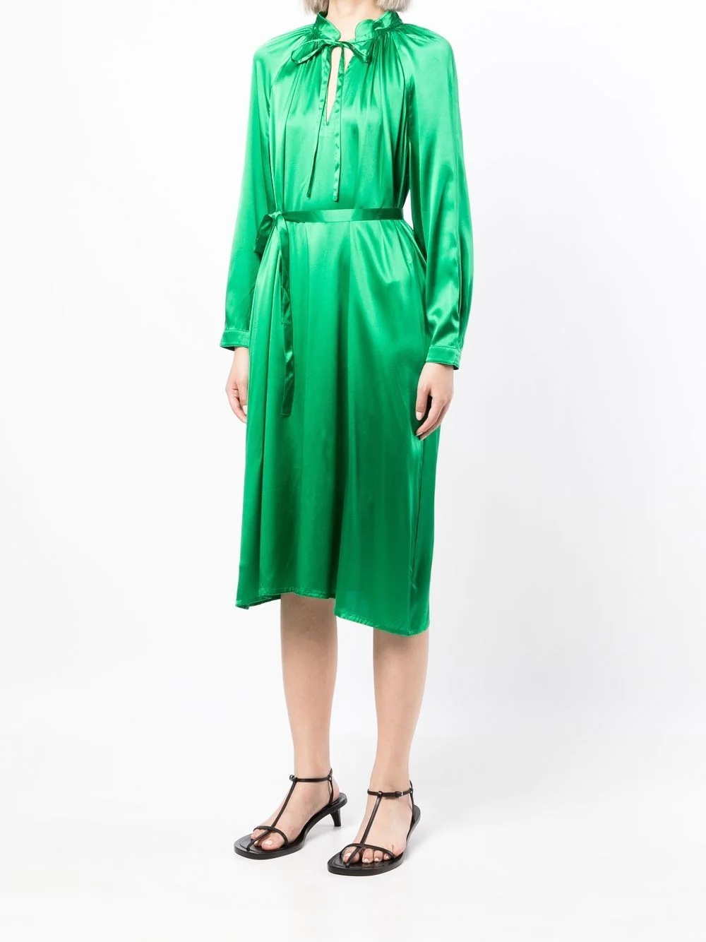 satin-finish tied-waist dress - 3