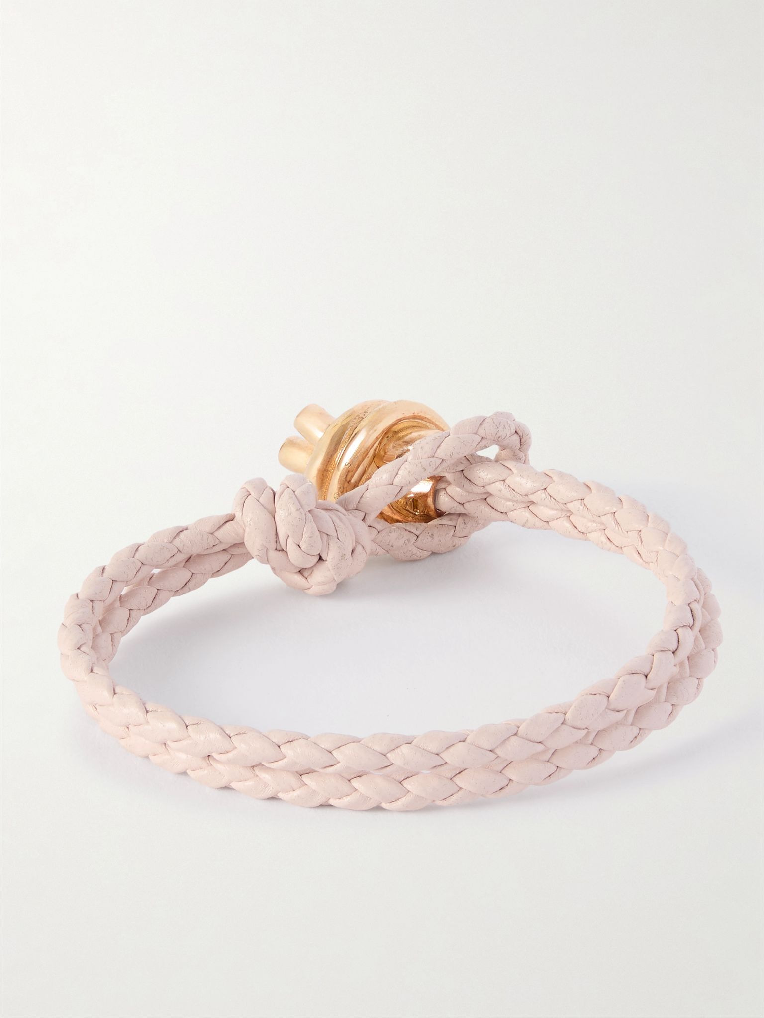 Intrecciato leather and gold-tone bracelet Pink - 3