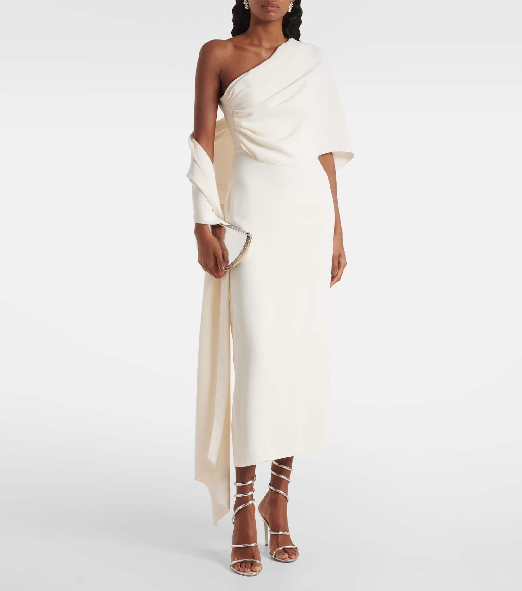 Caped one-shoulder silk crêpe cocktail dress - 2