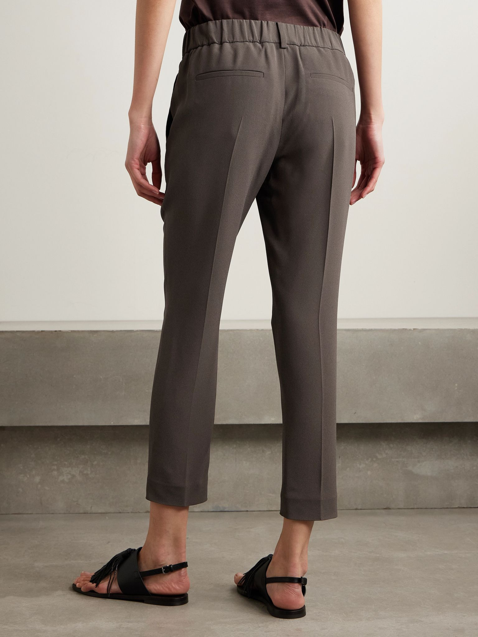 Cropped pleated crepe pants Dark brown - 4
