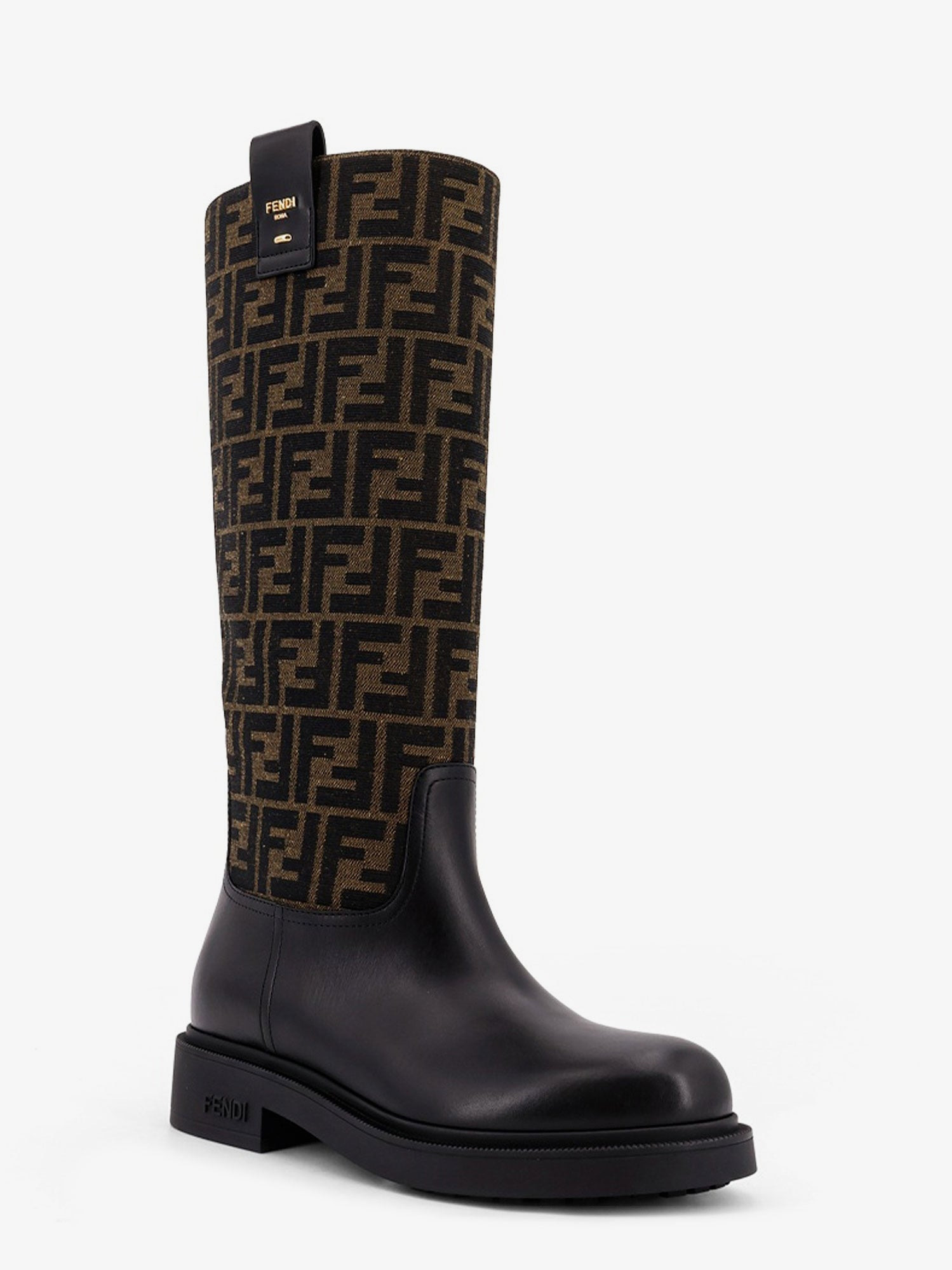 Fendi Fendi Filo Leather And Ff Jacquard Fabric Boots - 2