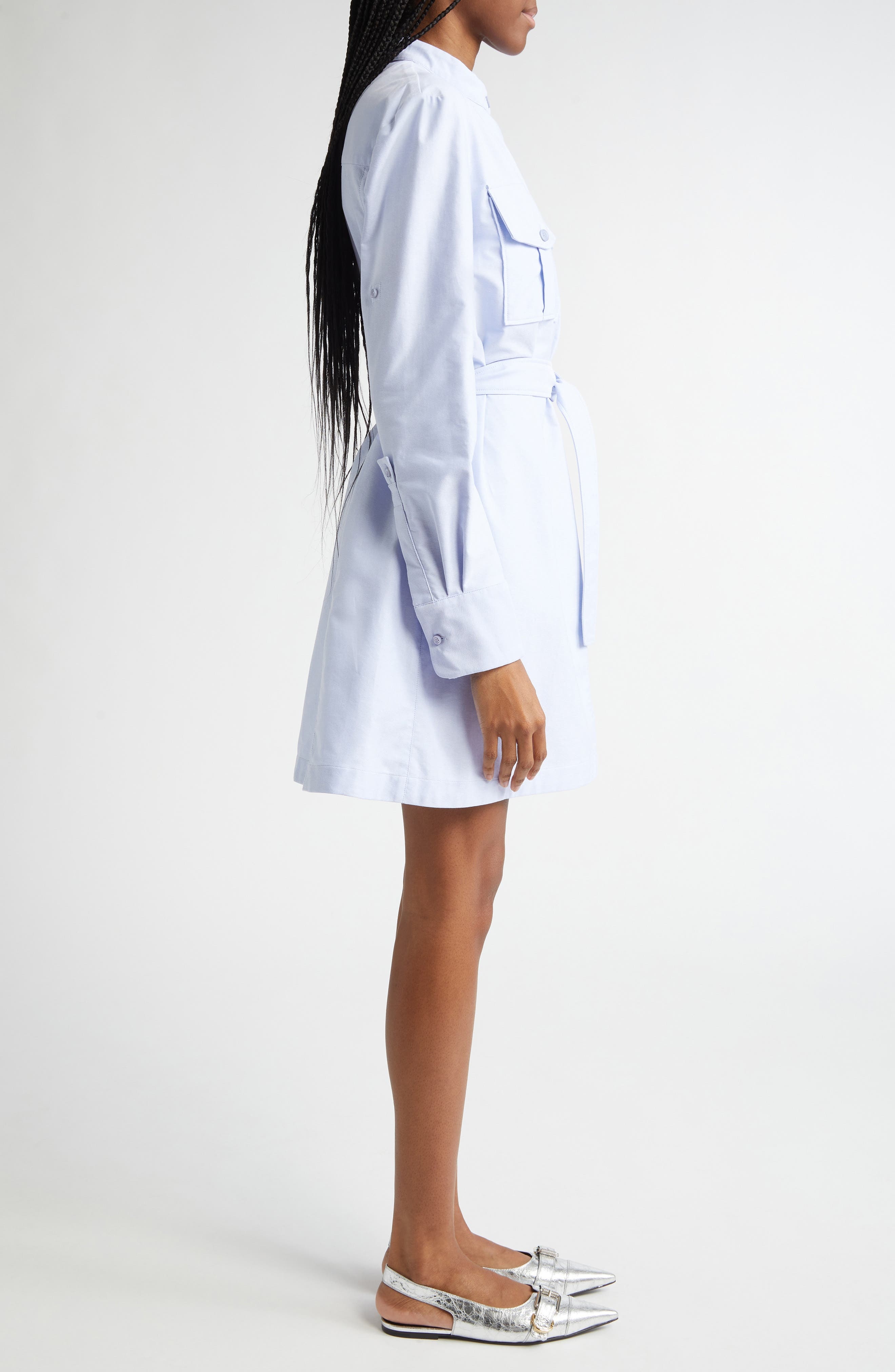 Givenchy Military Long Sleeve Cotton Oxford Mini Shirtdress in Baby Blue at Nordstrom - 5