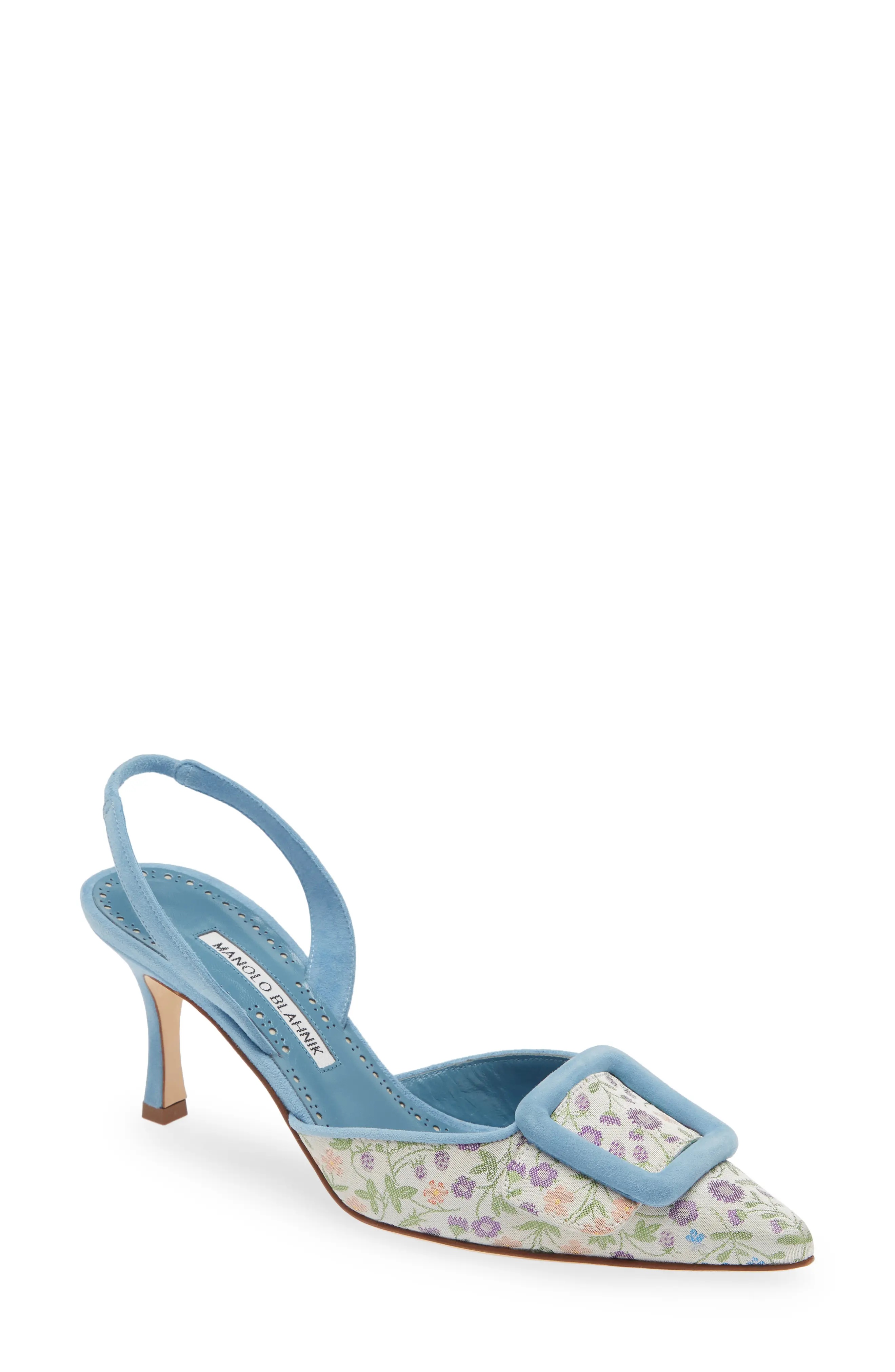 Mayslibi Floral Pointed Toe Slingback Pump - 1