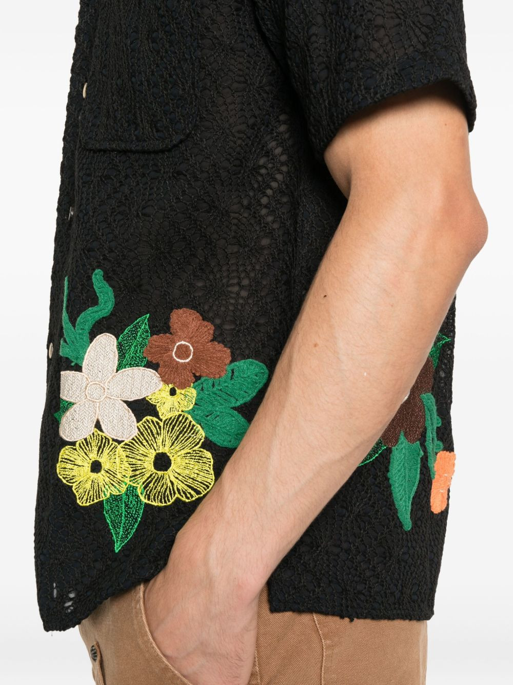 flower-embroidered open-collar shirt - 5