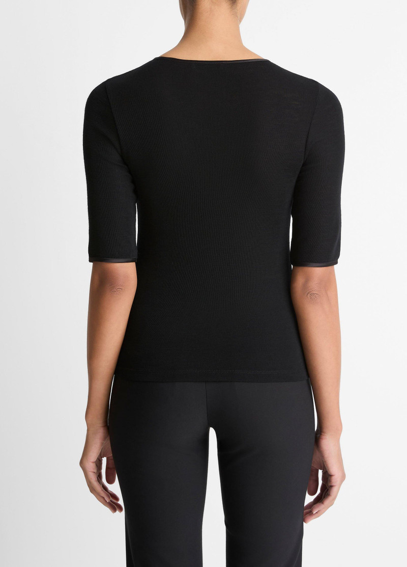 Vince Satin-Trim Wool Elbow-Sleeve T-Shirt outlook