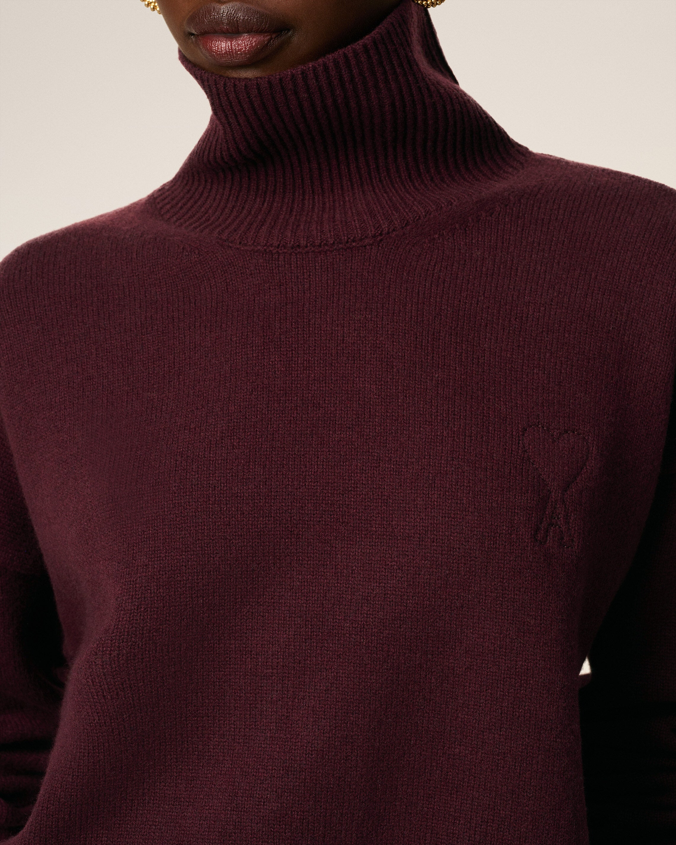 BURGUNDY WOOL AMI DE COEUR FUNNEL NECK SWEATER - 4