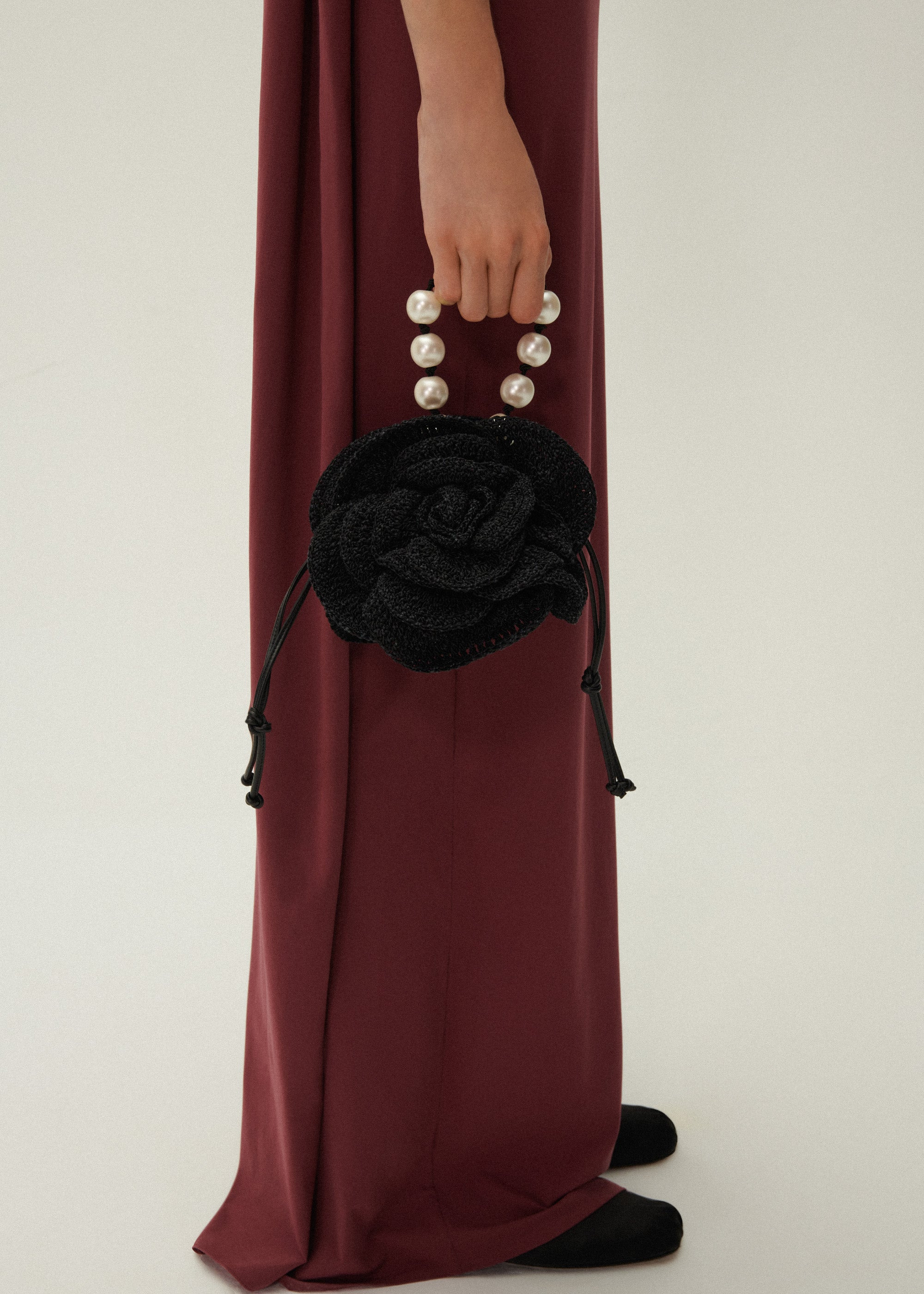 Magda bag pearl strap in black crochet - 5