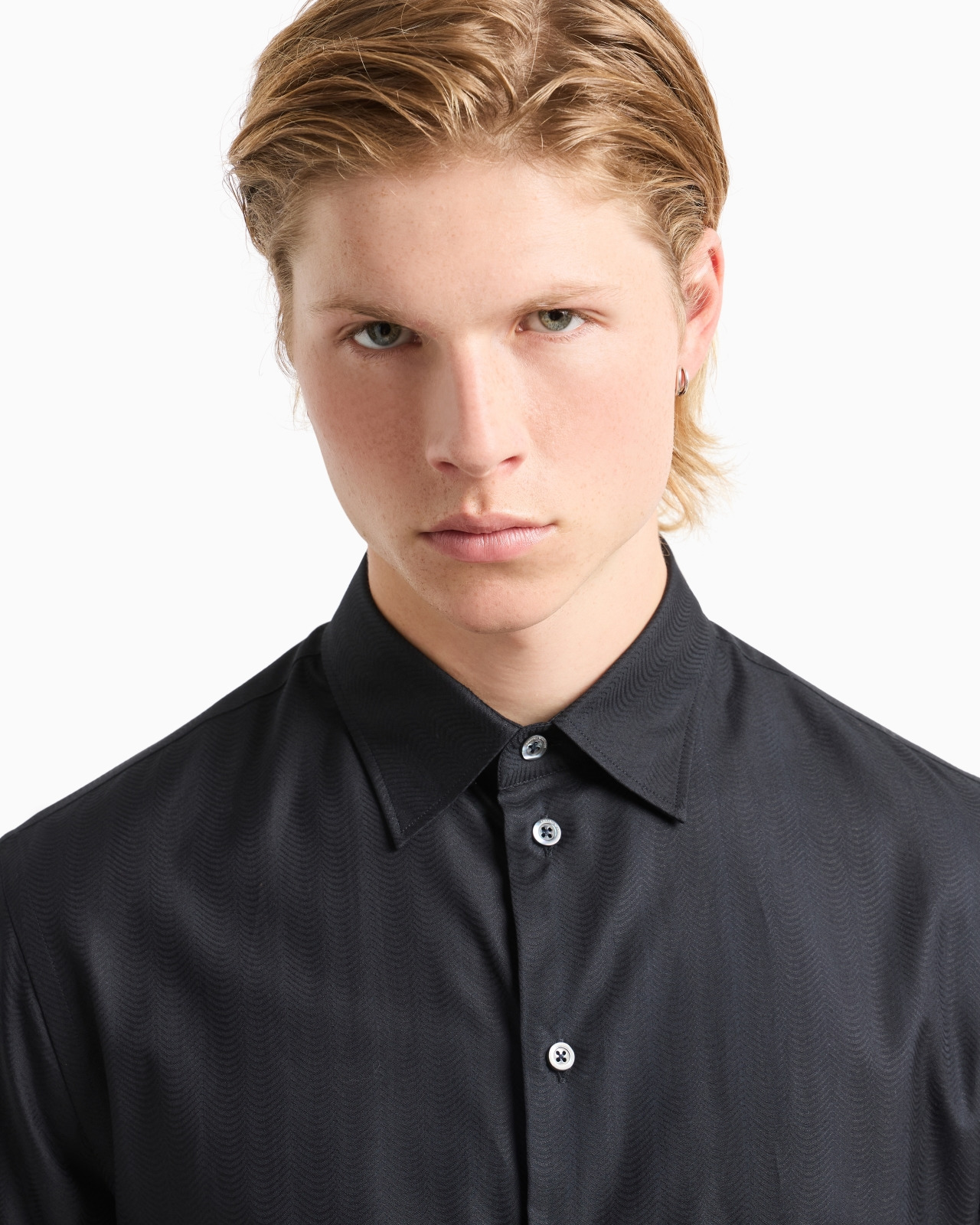 WAVE MOTIF JACQUARD COTTON SHIRT - 5