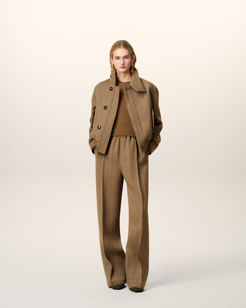 AMI Paris BROWN WOOL HERRINGBONE HARRINGTON JACKET outlook