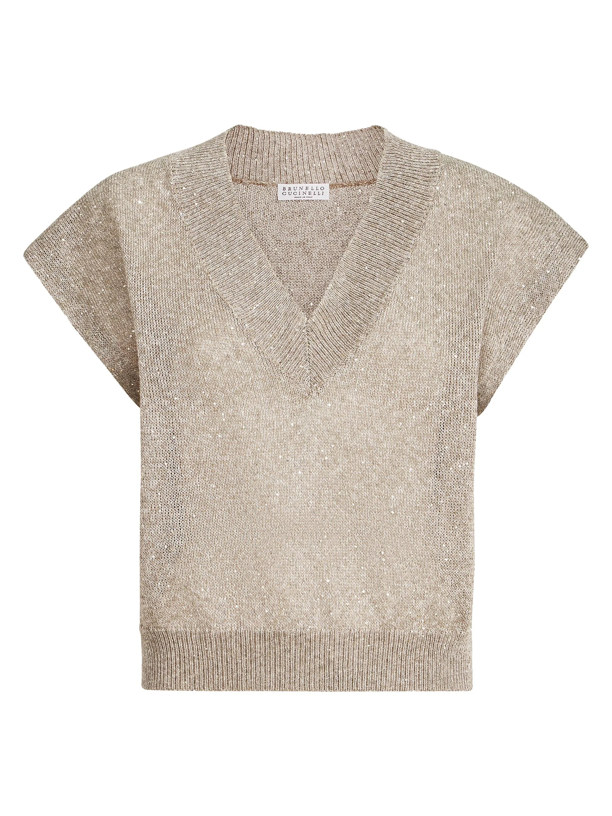 Women's Linen and Cotton Diamond Yarn Sweater - Light Brown - 1