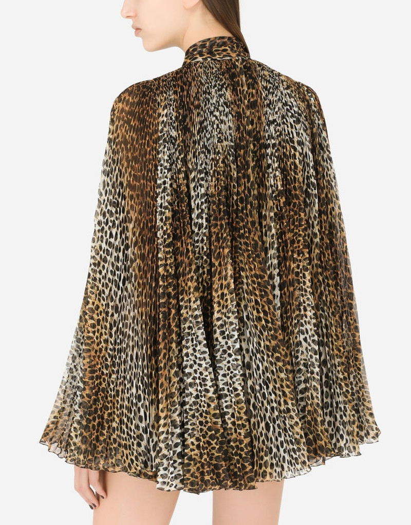 Short ocelot-print chiffon dress with pussy-bow 5