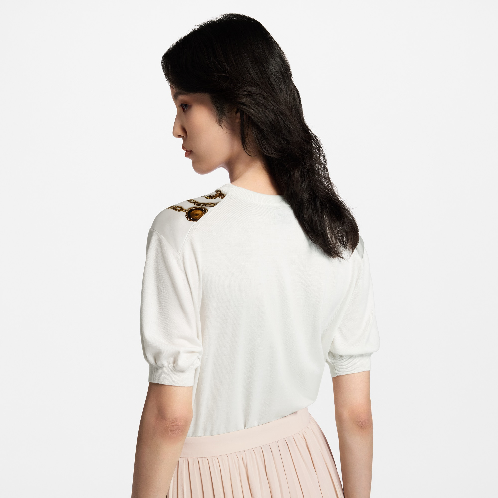Trompe l'Oeil Necklace Print Knit Top - 7