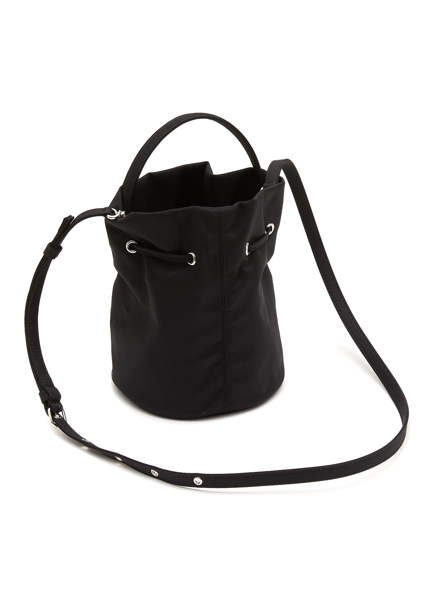 BALENCIAGA 'WHEEL' XS LOGO PRINT DRAWSTRING NYLON BUCKET BAG