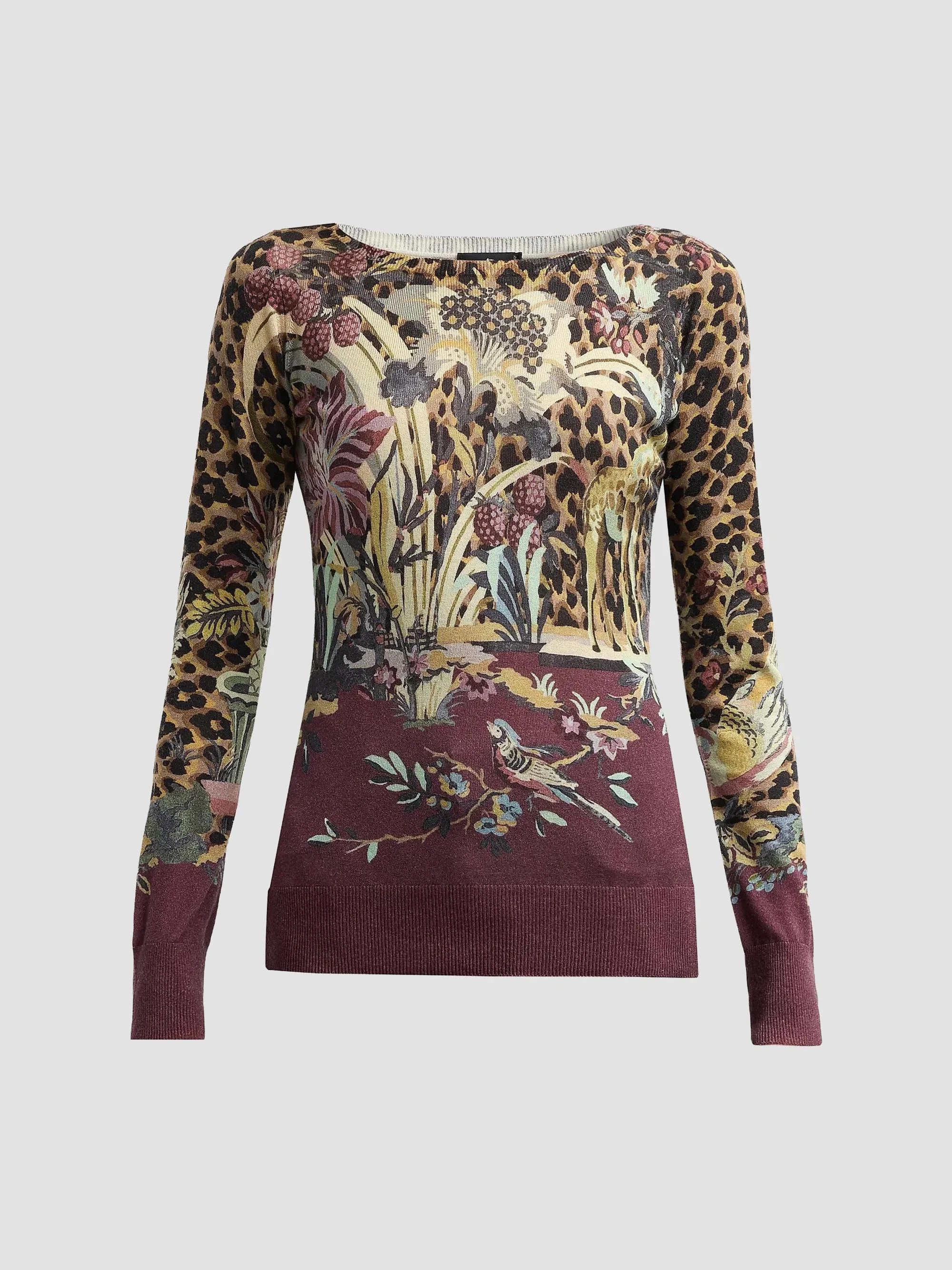 Women's Jungle Silk-Cashmere Knit Top - Printed Red - 1