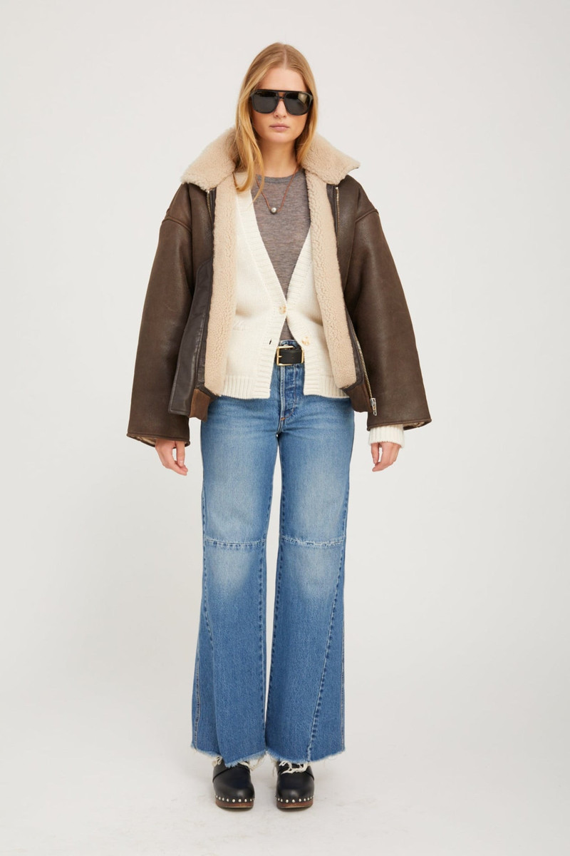 CHOCOLATE BEIGE LEATHER VINTAGE AVIATOR JACKET 4
