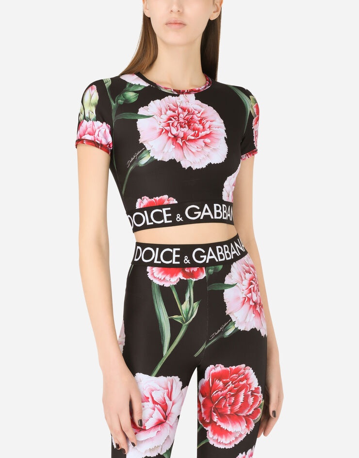 Carnation-print jersey top with branded elastic - 4