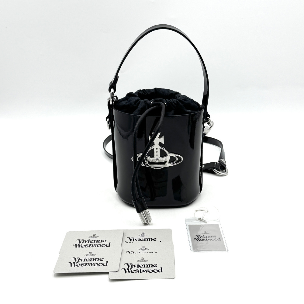 Vivienne - Vivienne Westwood Black Patent Daisy Drawstring Bucket Bag Small - 13
