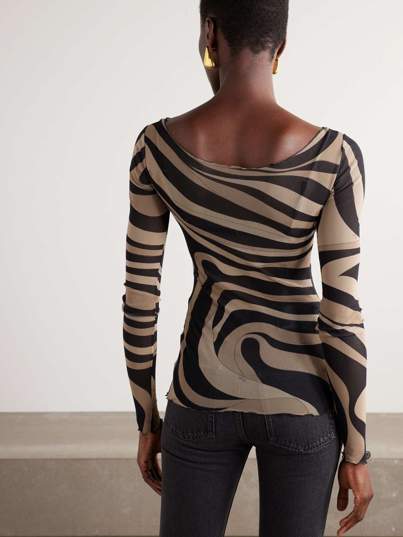 Ruffled printed chiffon top Black - 4
