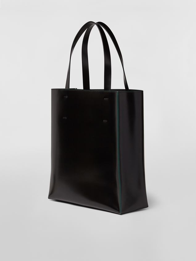 MUSEO SHOPPING BAG IN SMOOTH SHINY BLACK CALFSKIN LEATHER - 3