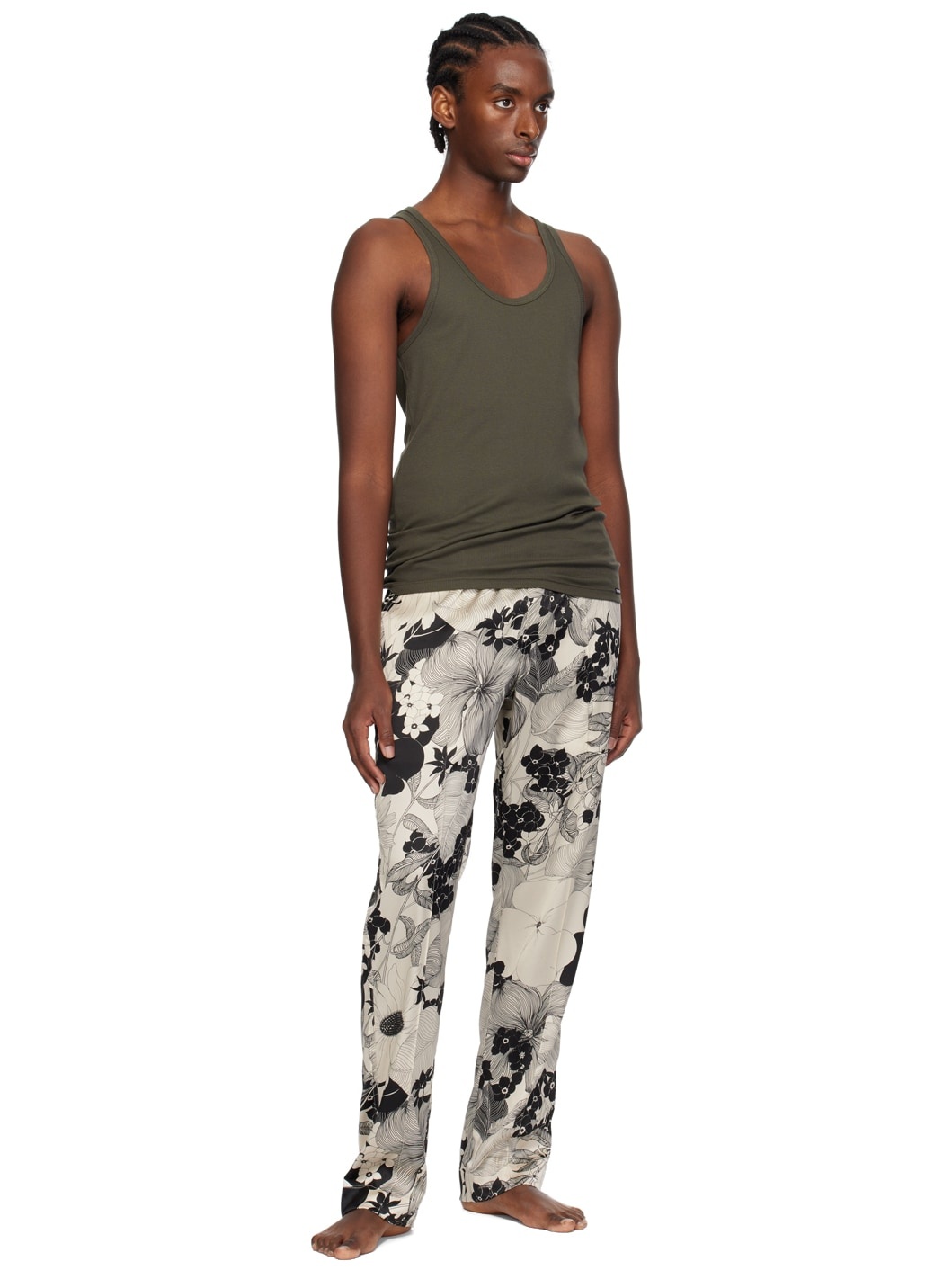 Black & Off-White Floral Pyjama Pants - 4