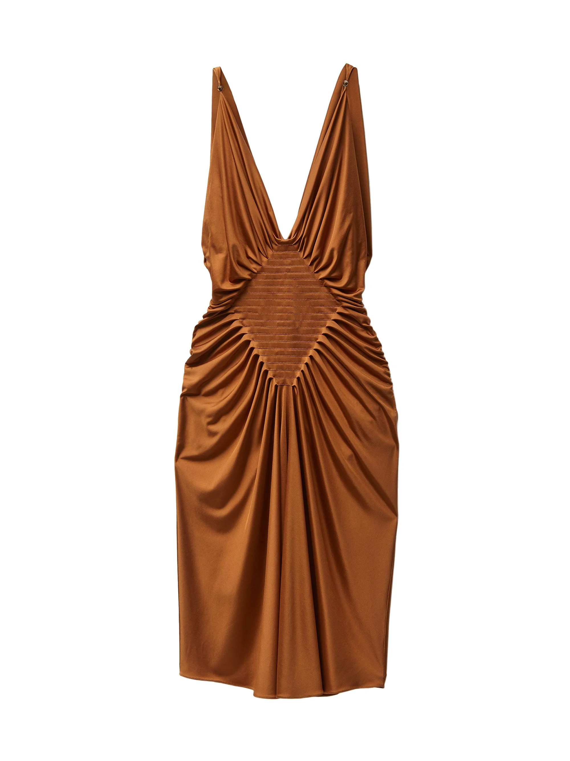 Women's Gathered Jersey Knee-Length Cocktail Dress - Tobacco - 1