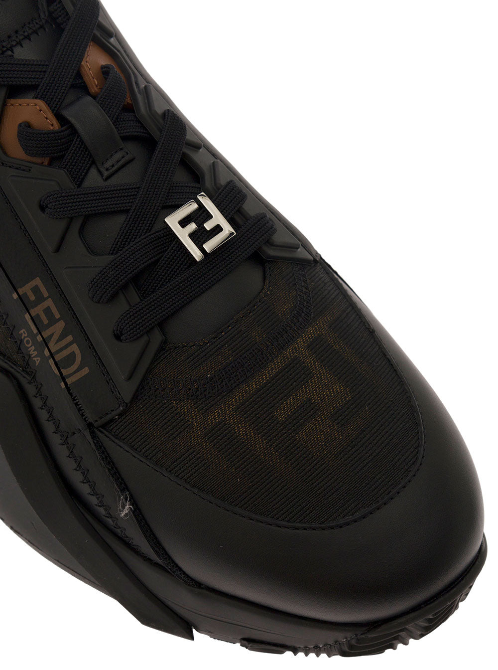 Fendi Men 'Fendi Flow' Black Low Top Sneakers With Diagonal F Detail In Leather Man - 4