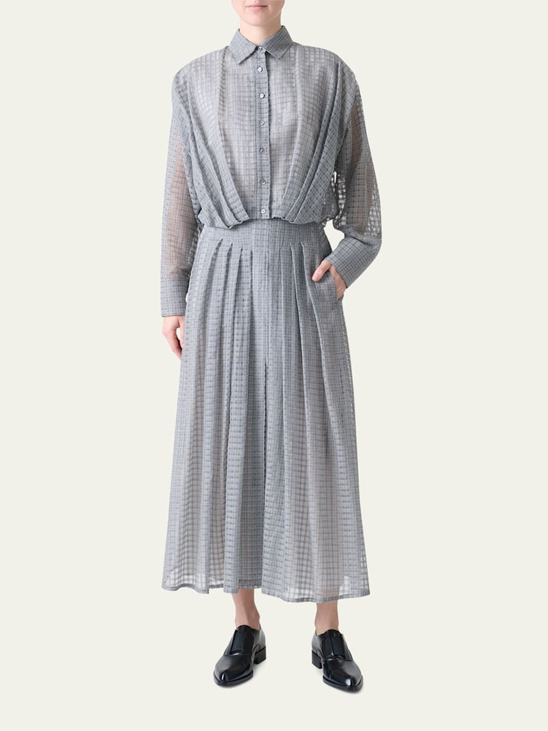 AKRIS Plaid Pleated Voile Skirt outlook