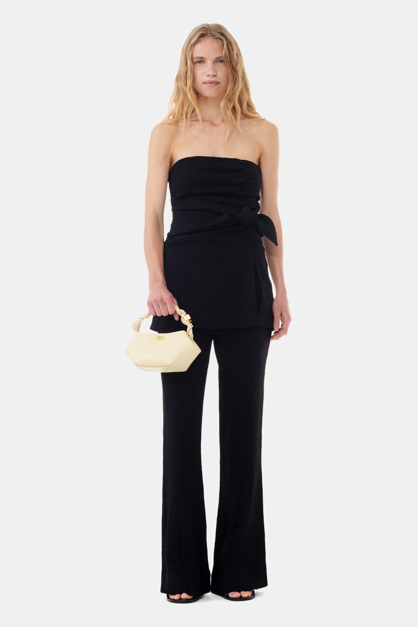 BLACK VISCOSE STRETCH FLARED PANTS - 2