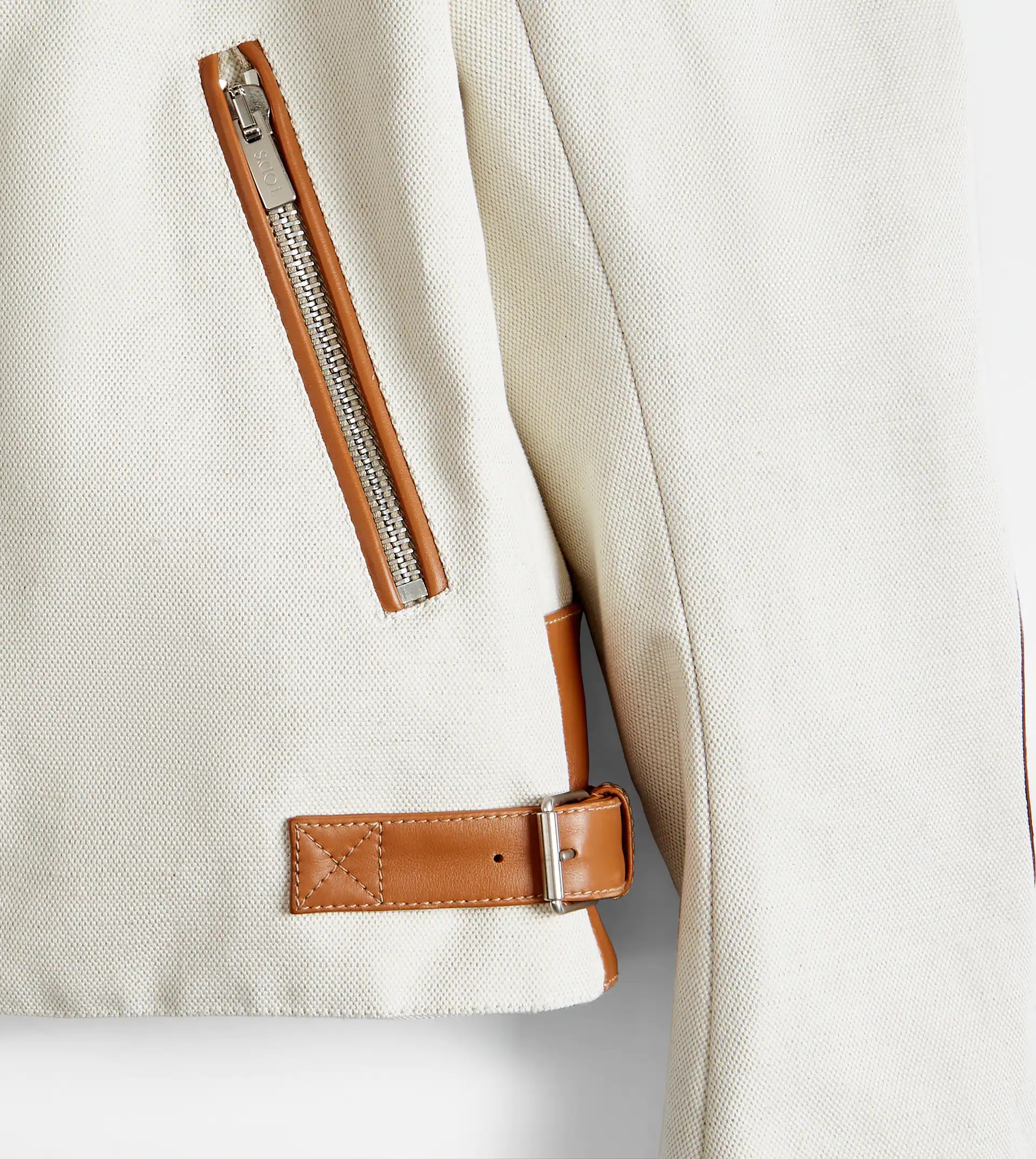 BIKER IN CANVAS AND LEATHER - BEIGE - 6