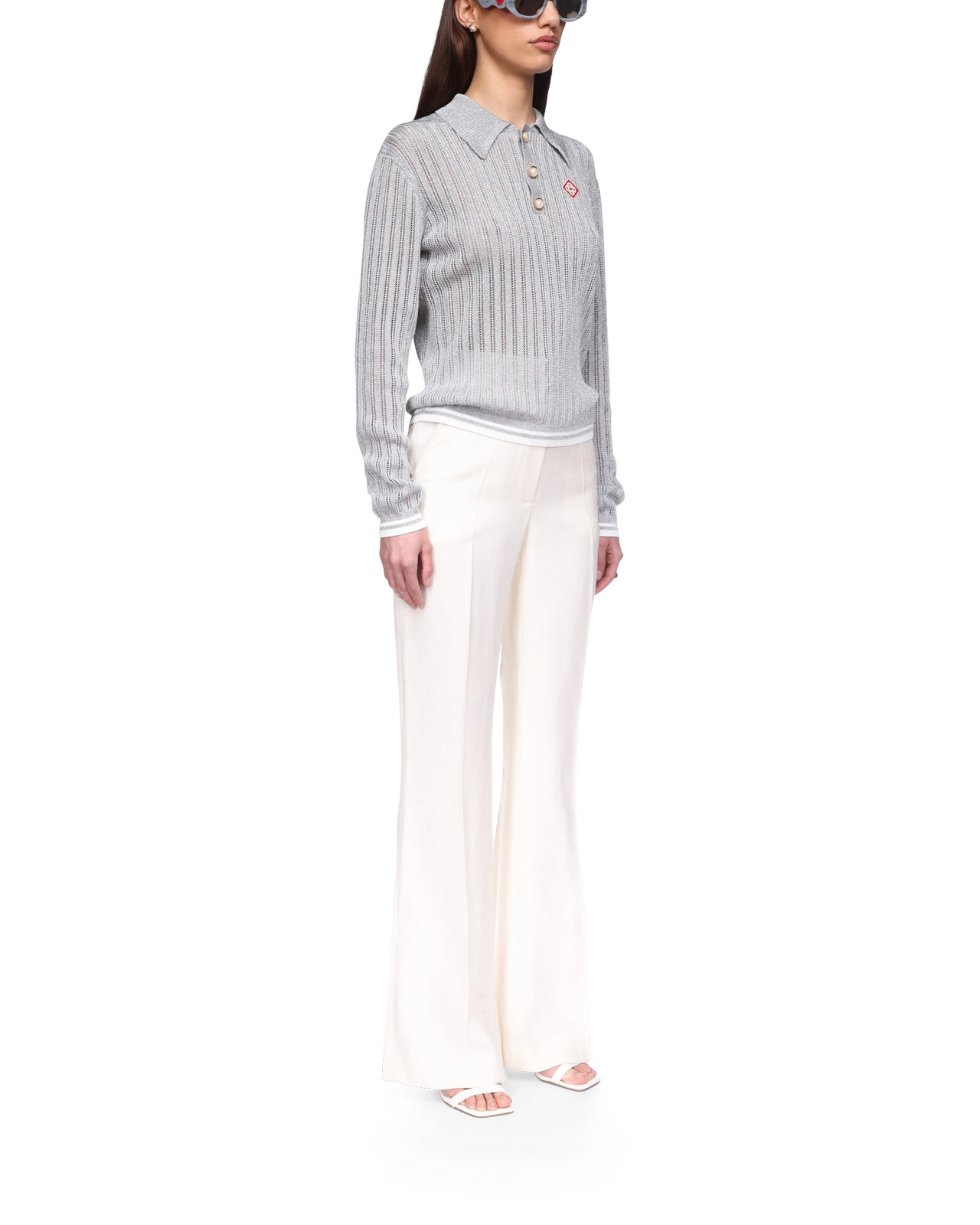 Silver Long Sleeve Polo Shirt - 5