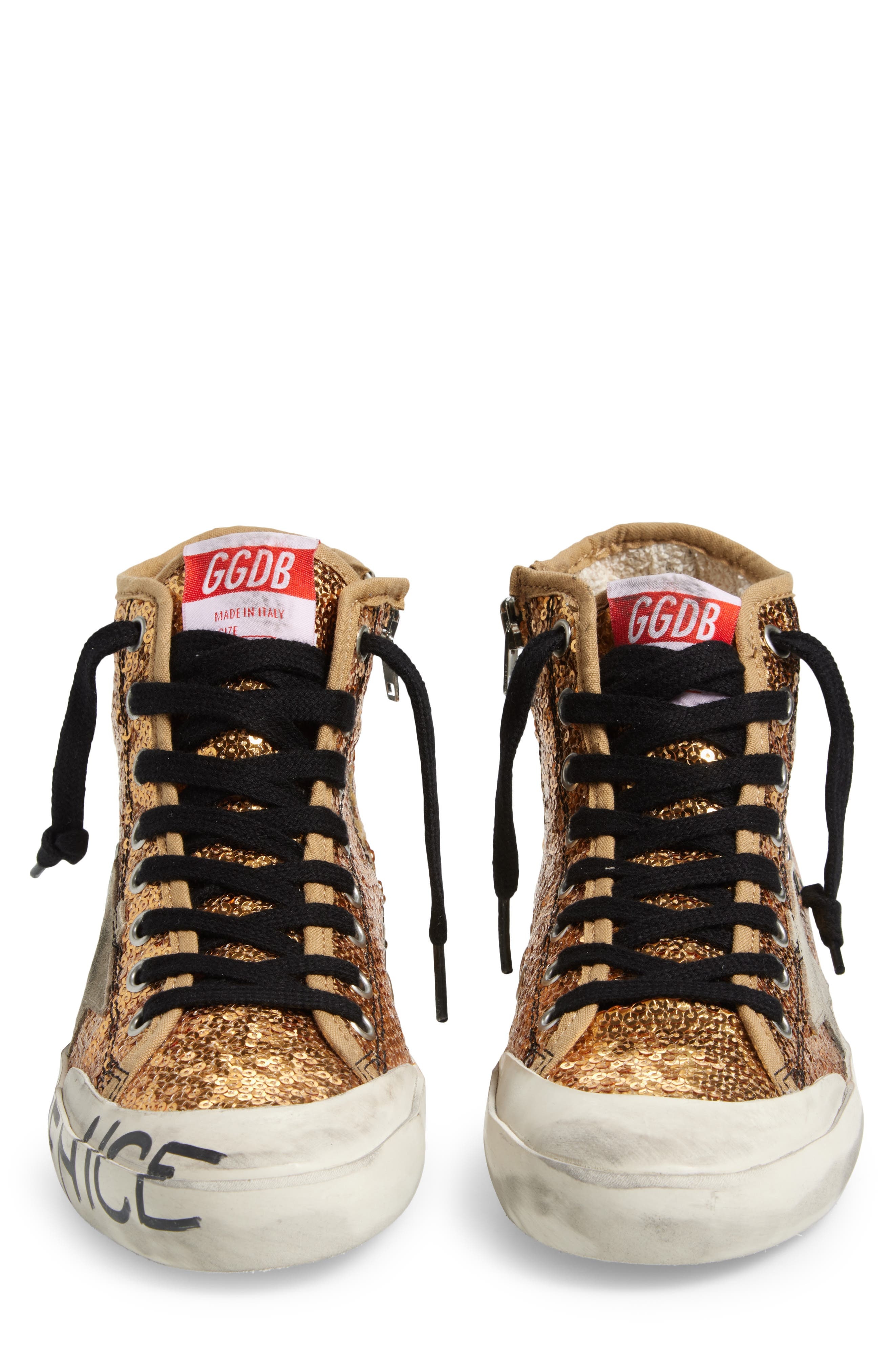 Golden Goose Francy Penstar Sequin High Top Sneaker in Gold/Ice/Bluette at Nordstrom - 4