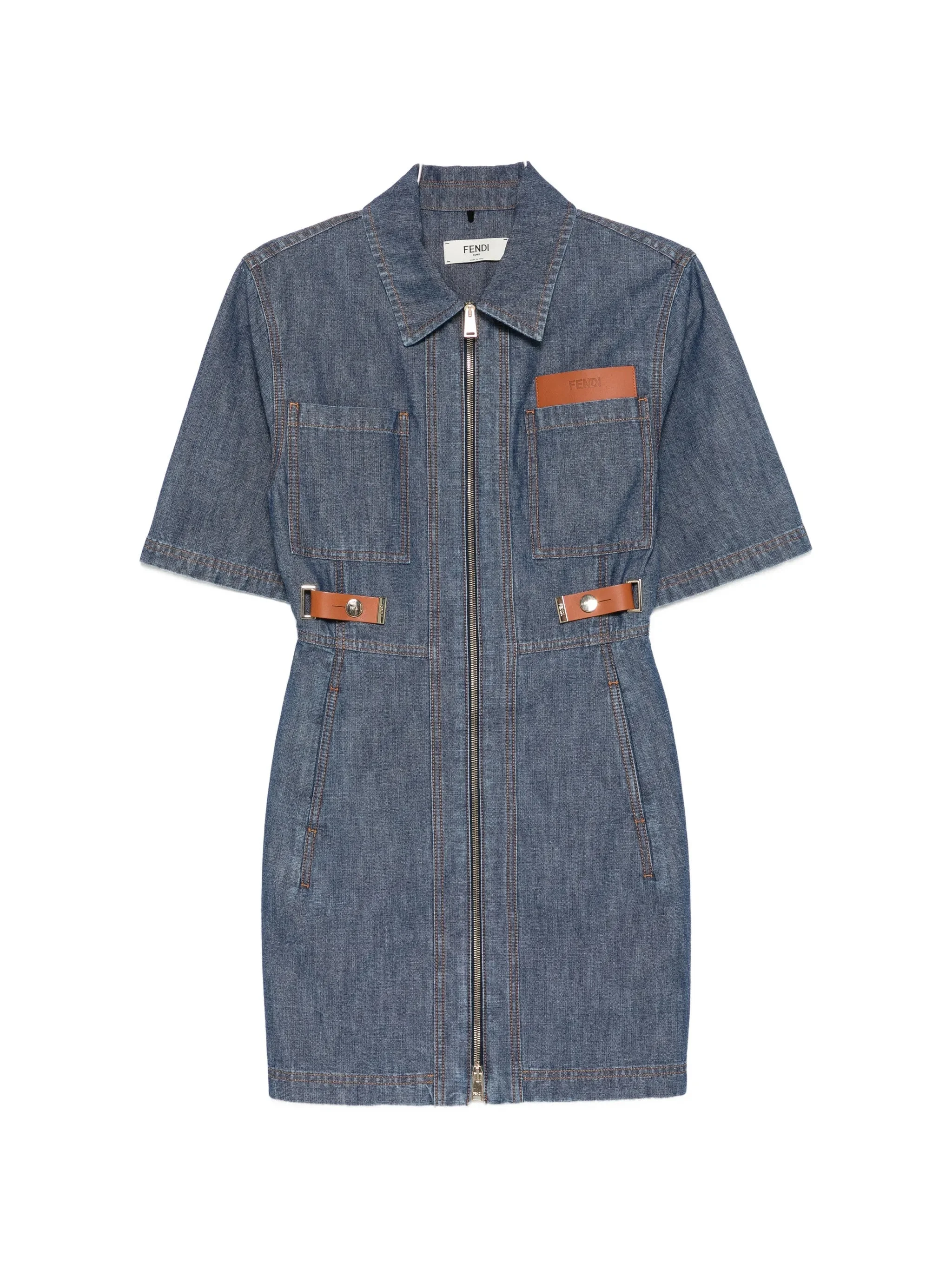 Fendi Zip-up Logo-patch Mini Dress - 1