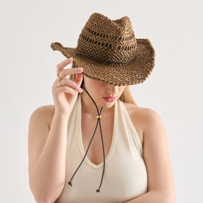 THICK WEAVE COWBOY HAT DARK BROWN 7
