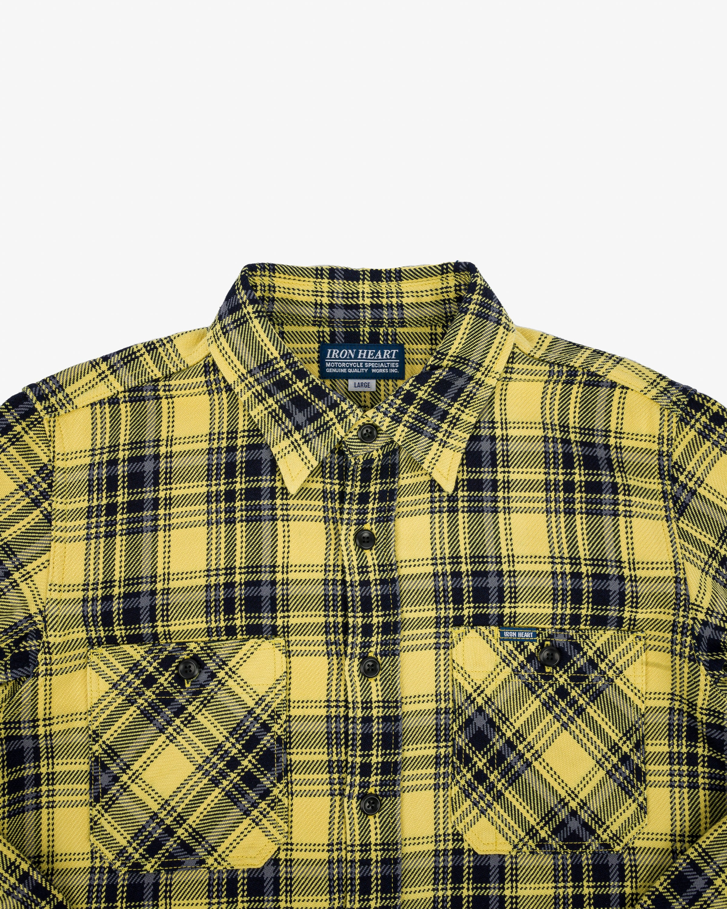 IHSH-412-YEL 9oz Selvedge Indigo Check Flannel Work Shirt - Yellow - 5