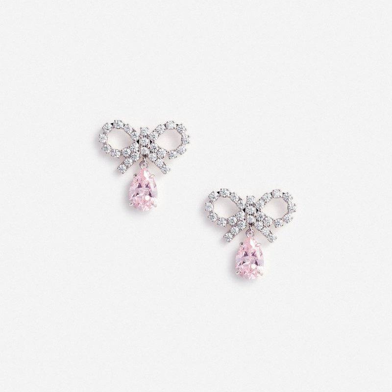 Micro Bow Pink Droplet Earrings 1