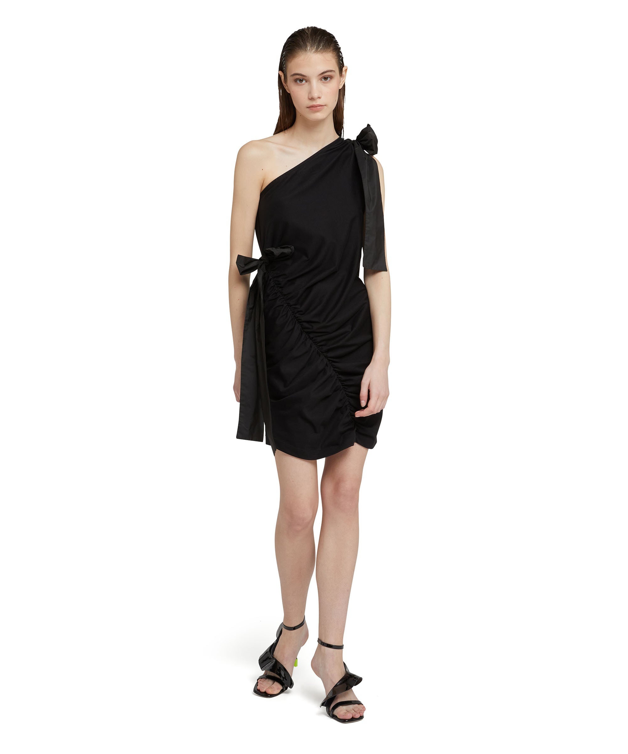 One-shoulder short dress in jersey with taffeta bows - 5