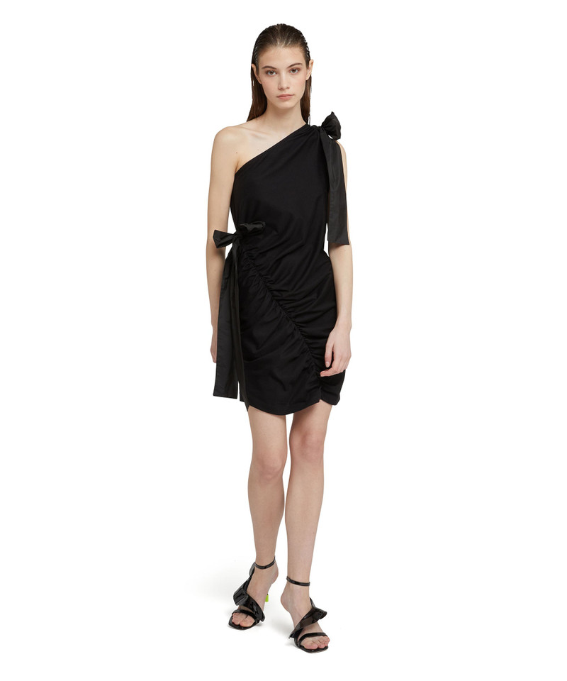 One-shoulder short dress in jersey with taffeta bows 5