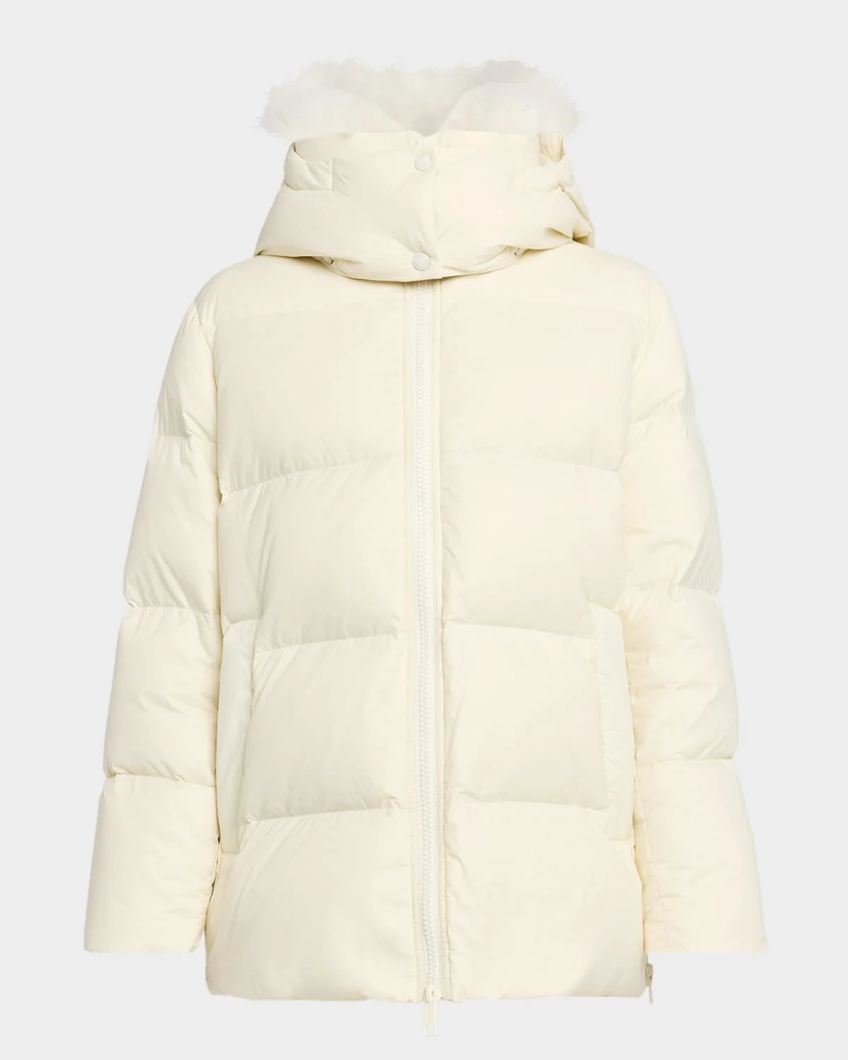 A-Line Down Jacket with Removable Hood & Fur Trim - 1