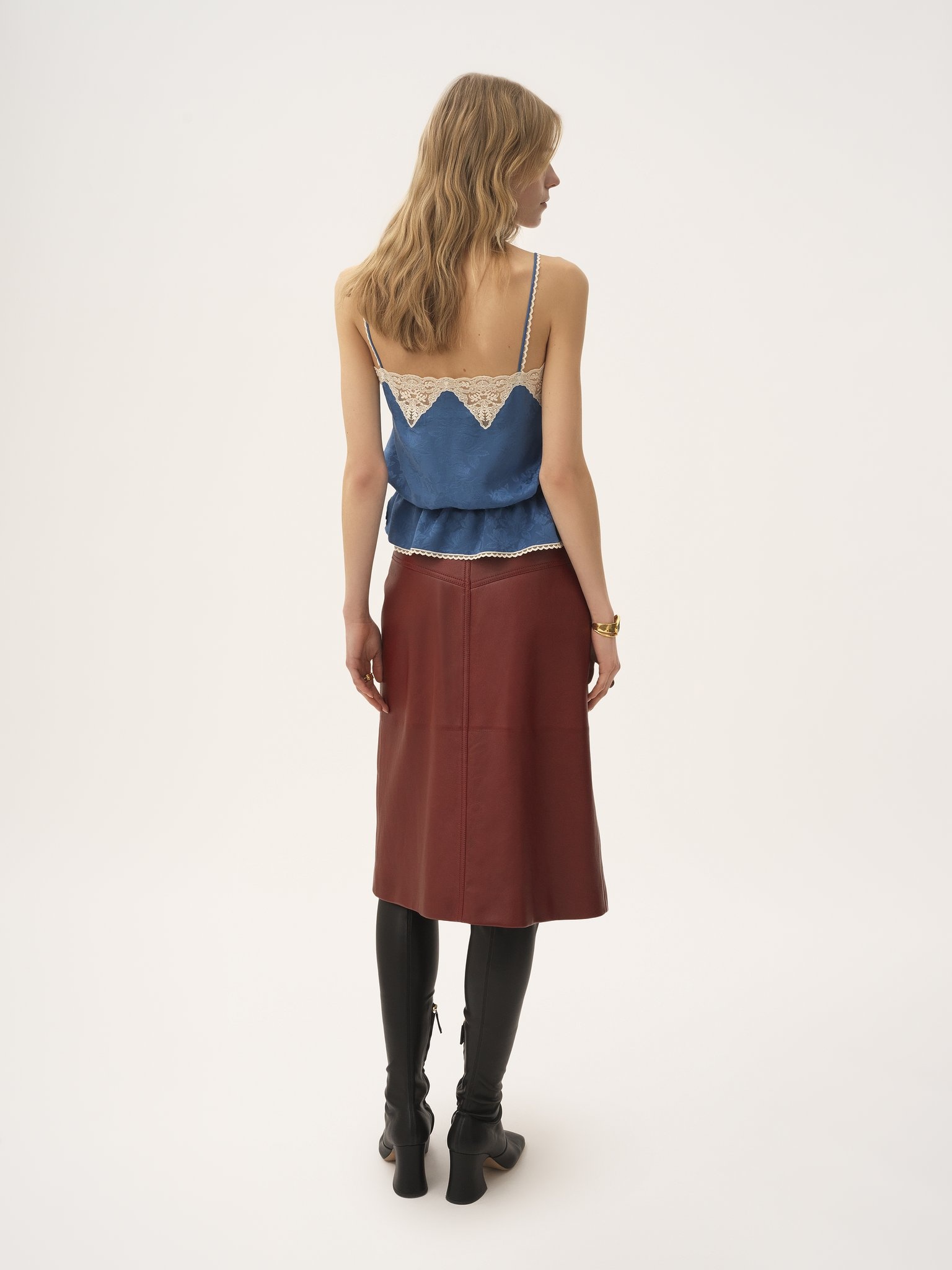 DRAWSTRING CAMISOLE TOP IN SILK JACQUARD & LACE - 5