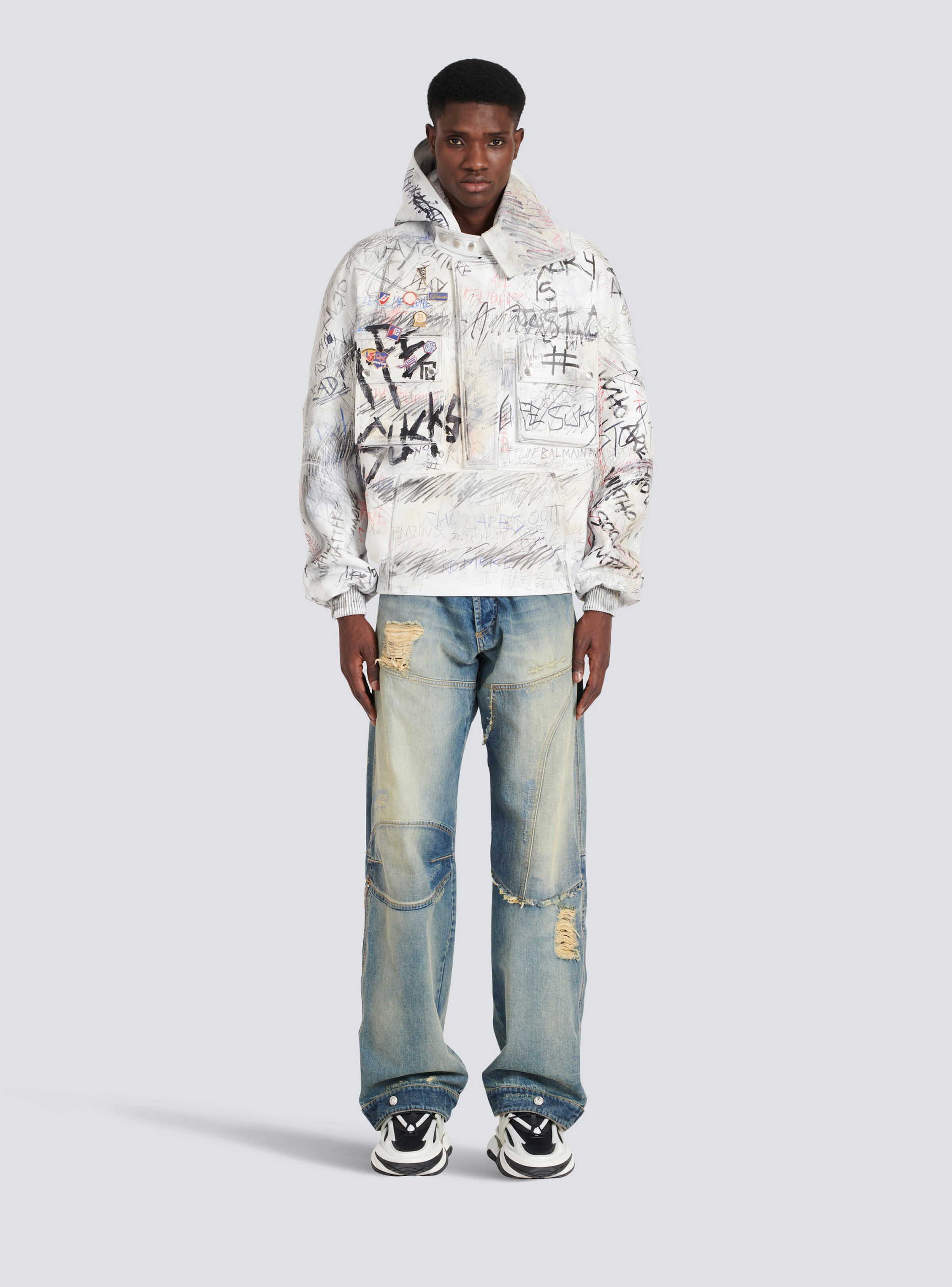 Leather graffiti aviator jacket - 4