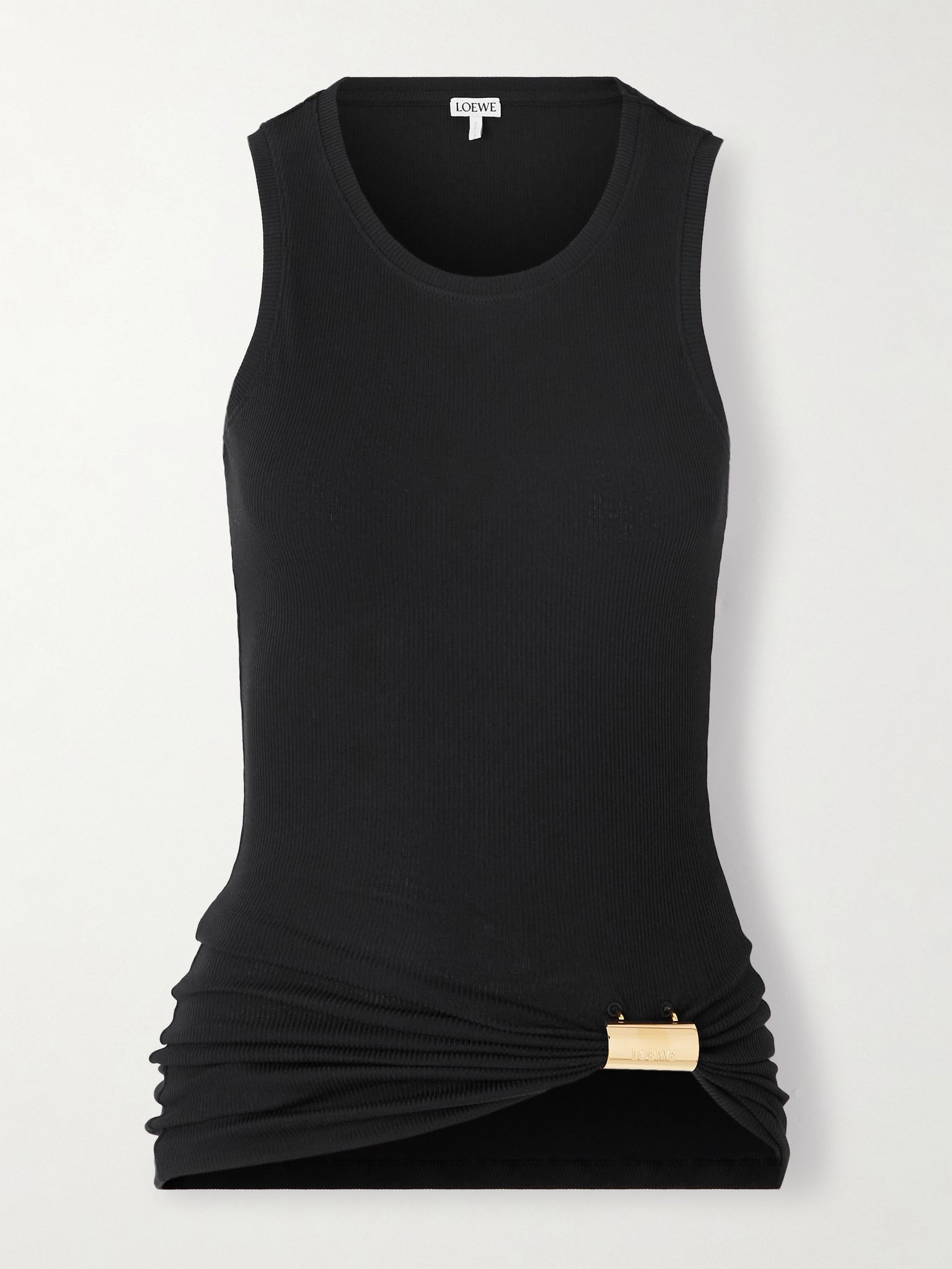 Embellished ribbed cotton-blend jersey tank Black - 1