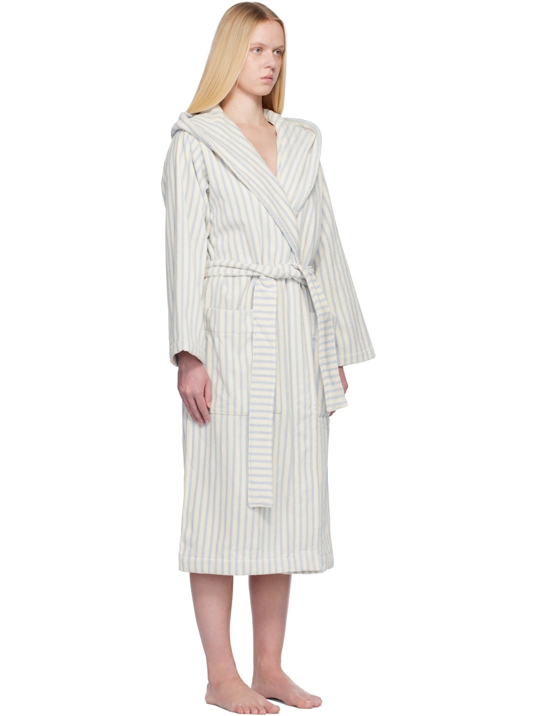 Off-White & Blue Terry Hooded Bathrobe - 2