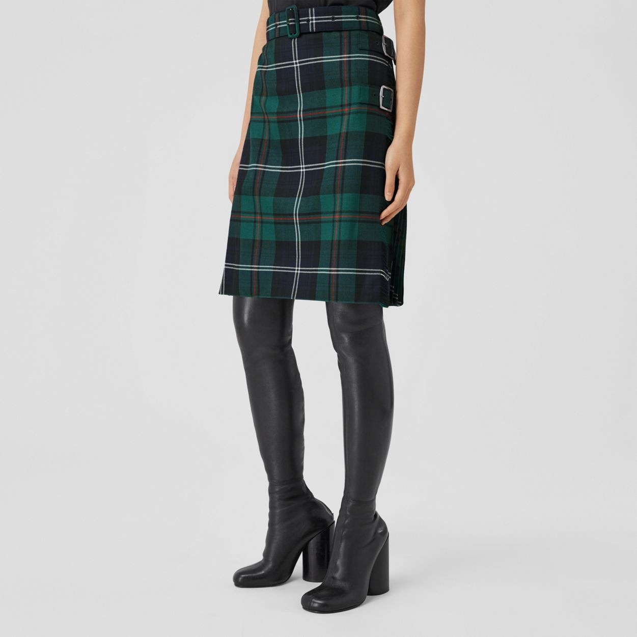 Pleated Panel Check Wool Belted Kilt - 5