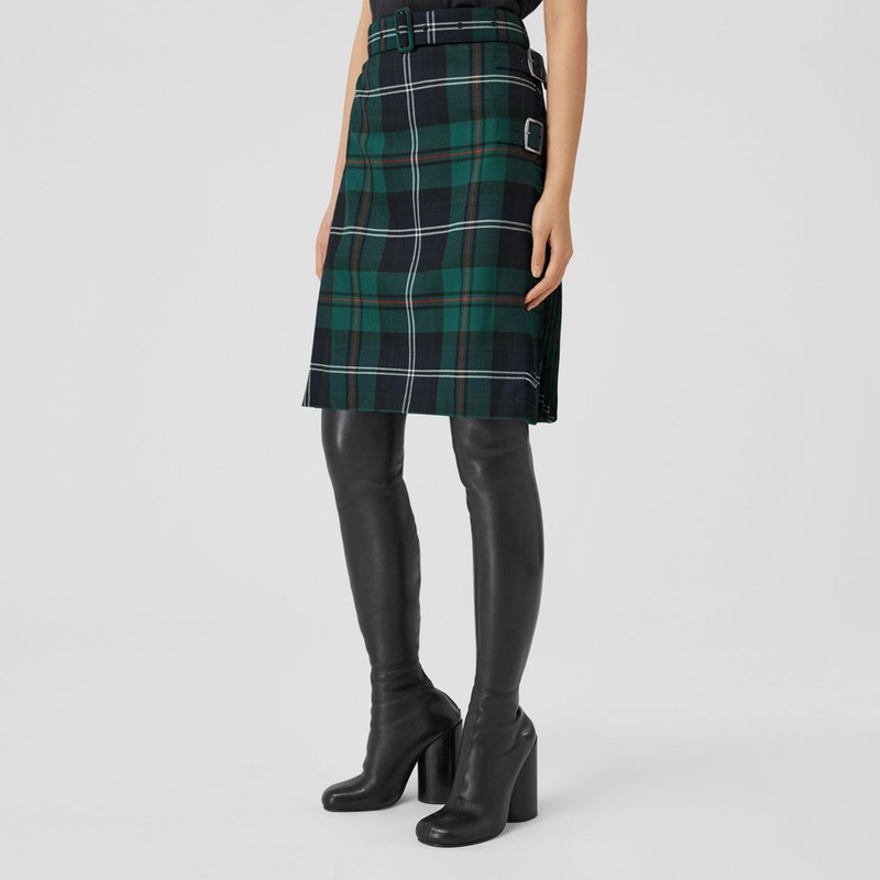 Pleated Panel Check Wool Belted Kilt 5