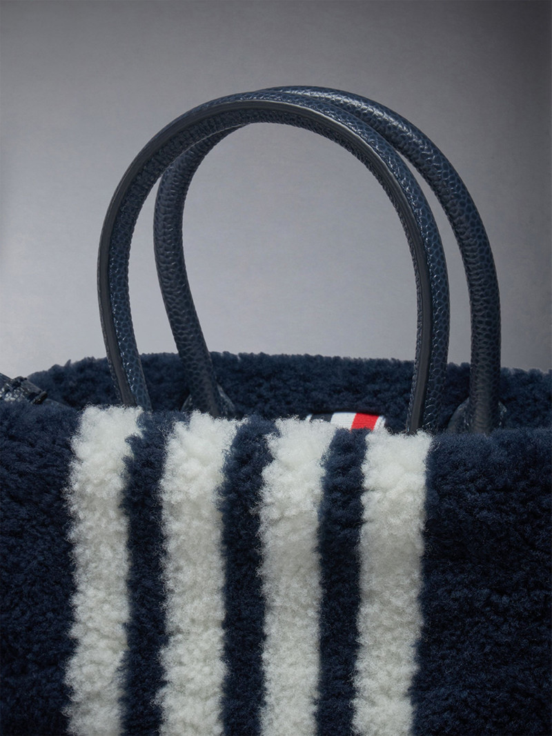 Small Book Tote W/ Intarsia 4bar in Curly Merino Shearling 6